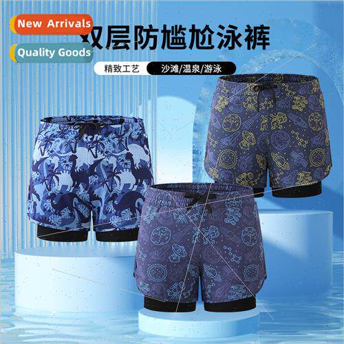 Mens swim trunks double polyester printed 2023 new loose qui