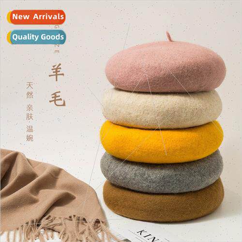 Autumn winter Korean  hundred wh wool beret ladies retro twe
