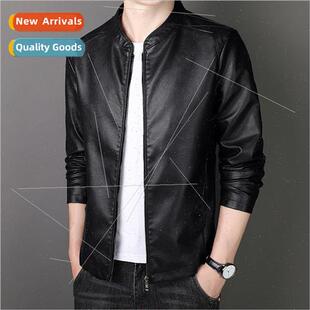 lea spring youth biker jacket fall Men wind leather