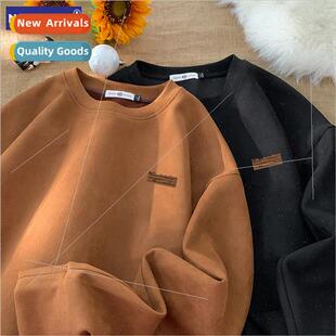 spring fall round sweater neck loose men tide suede American