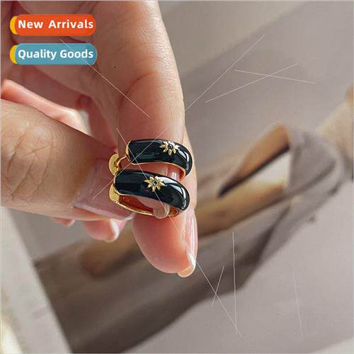 Europe ins French niche handmade black whe enamel earrings z