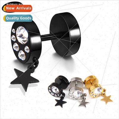 Non-allergenic tanium screw dumbbell diamond pentagram pierc