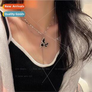 necklace spic Black butterfly sweet cool ins zirconia female