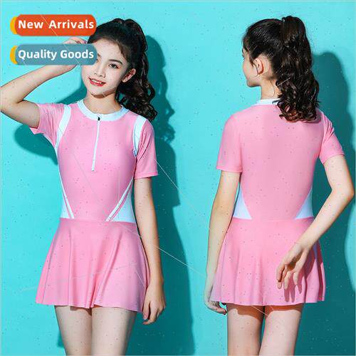 Childrens swimsus  girls big kids one-piece dress short-slee