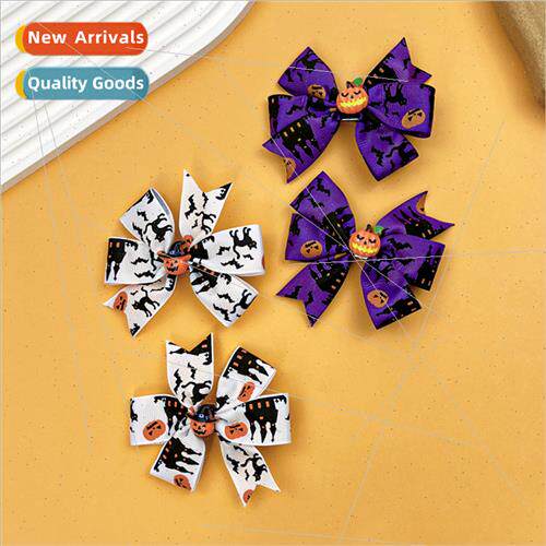 Halloween dress up pumpkin bow hair clips female back head c