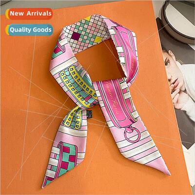 lk scarf female spring fall new plaid thin narrow tie bag lo