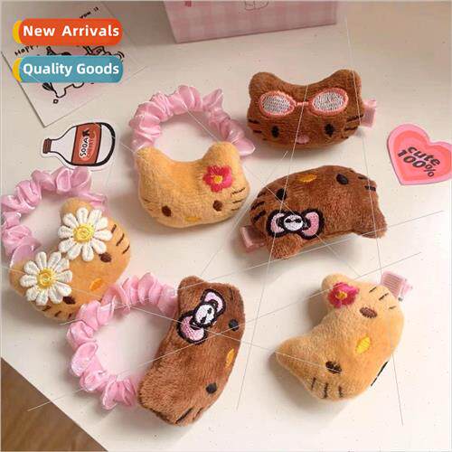 Cute wind Hawaiian handmade black leather cat Kty animal pla