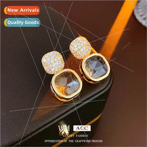 silver needle zirconia square earrings earrings delicate hun