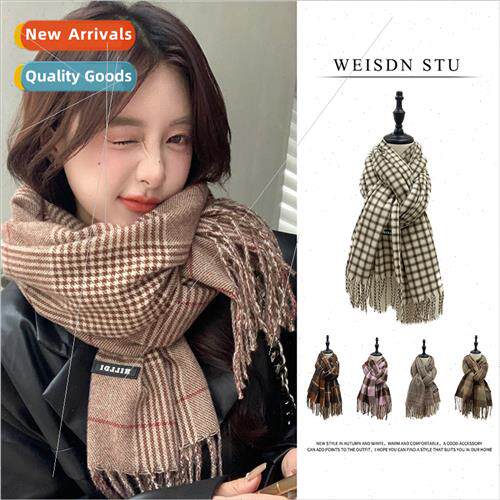 New plaid scarf Korea thickened warm tassel imation cashmere