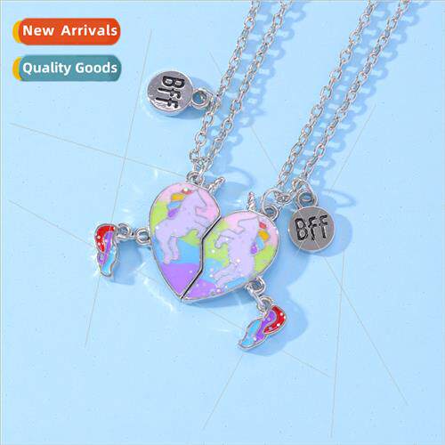 BFF good friends children necklace peach unicorn girlfriends
