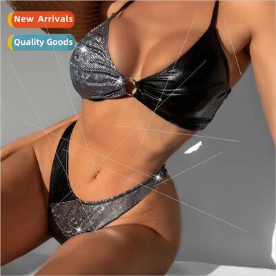 Womens Swimwear Sexy lver and Black Spliced Spl Bikini i LZ3