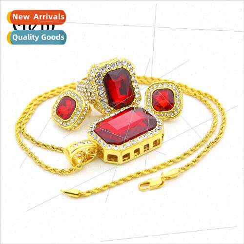 Hip Hop Jewelry Set Gemstone Ring Earring Pendant Necklace B