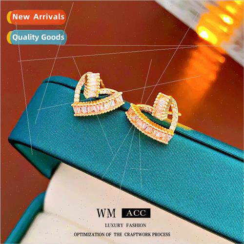 silver needle zirconia love hollow earrings simple hundred w