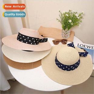 ladies large fashion summer polka hat new straw Korea brim