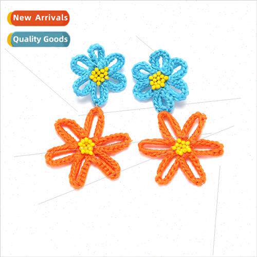 ZA temperament elegant hand-woven flower earrings female Eur