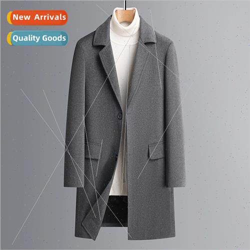 2023 cashmere coat men middle-aged tweed jacket winter knee-