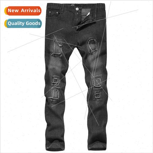2019 fall winter new men Slim jeans washed to do old holes i