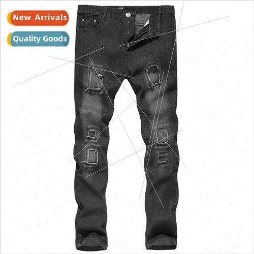 2019 fall winter new men Slim jeans washed to do old holes i