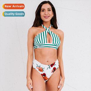 bikini swimsu sexy hollow hangi striped out new Europe women