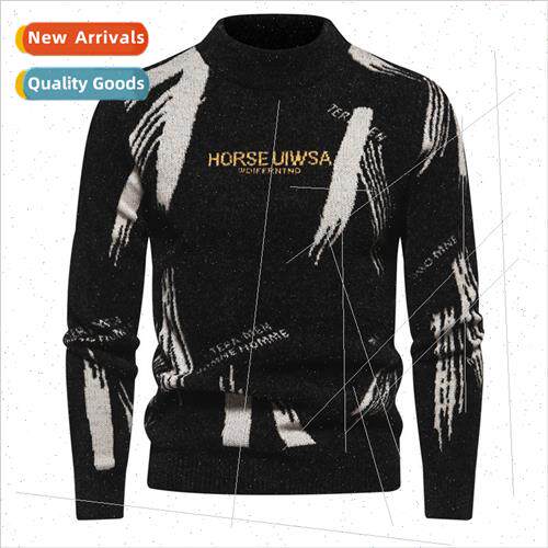 in fall winter  round neck striped sweater men warm kn sweat