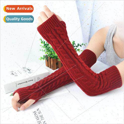Winter Woolen Long Fingerless Gloves Women Warm Acrylic Knte