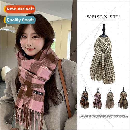 New plaid scarf Korea thickened warm tassel imation cashmere