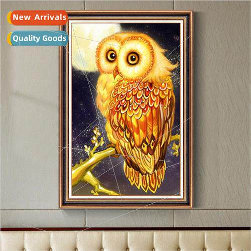 Diamond painting golden owl new living room small hand-appli