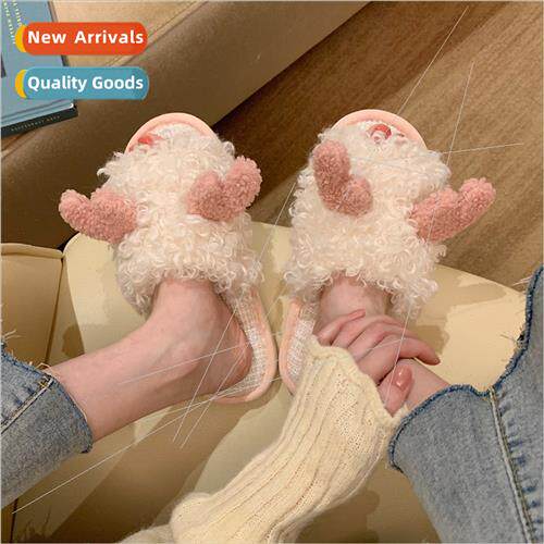 Ins tide cute girl heart one word wool slippers female fall