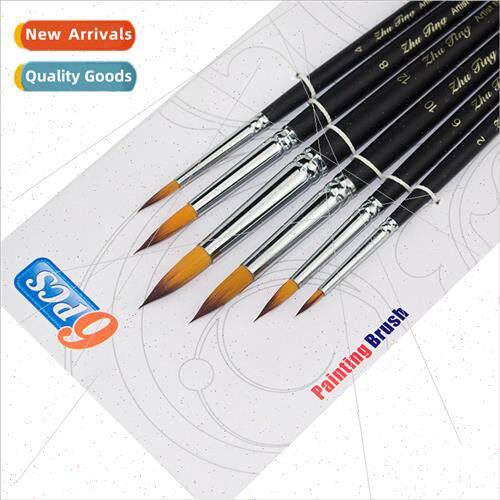 6 Matte Black Rods Dual Color Nylon Hair Tip Watercolor Brus