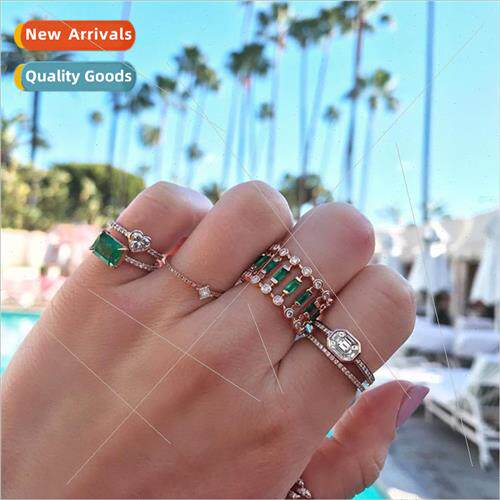 Europe xury Emerald Gold Plated Skeleton Ring wh AAA Zircon
