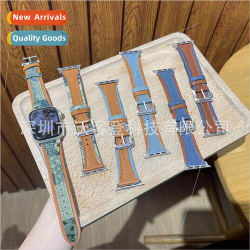 适用apple watch skinny denim spelling leather strap apple wa