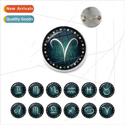 12 Constellation Lapel Pin Brooch Alloy Time Gemstone Brooch