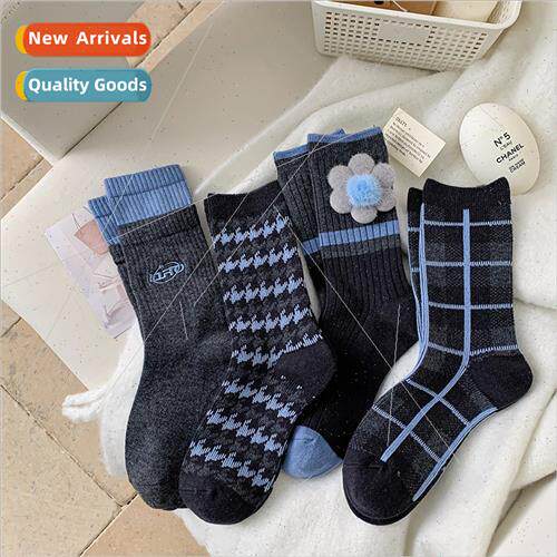 4 pairs socks women mid-calf winter warm wool socks ins tide
