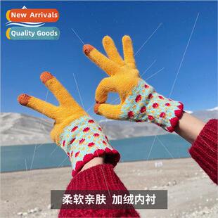 collision color knted Autumn female Korea gloves pad winter