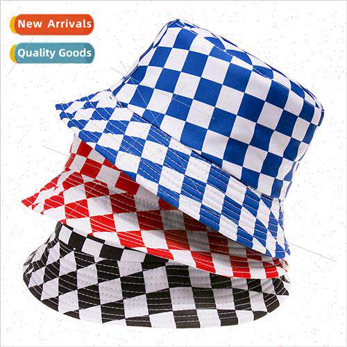 2023 Harajuku black whe plaid fisherman hat female set hundr