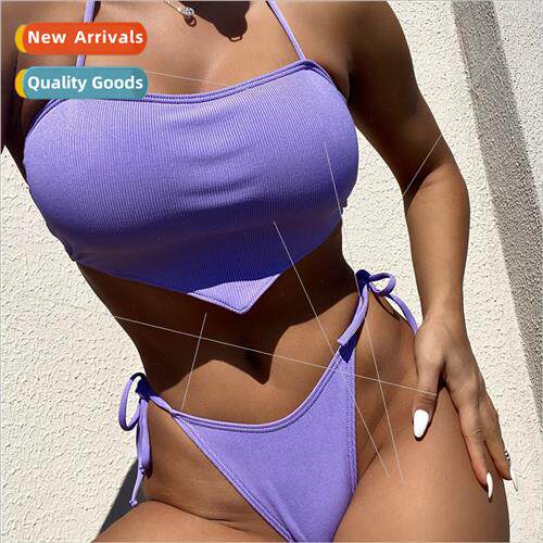 Sexy Bikini 2022Europe Solid Color Small P Stripe Swimsu Swi