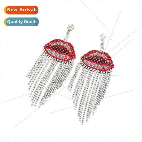 personalized design sense full diamonds sexy red lips tassel
