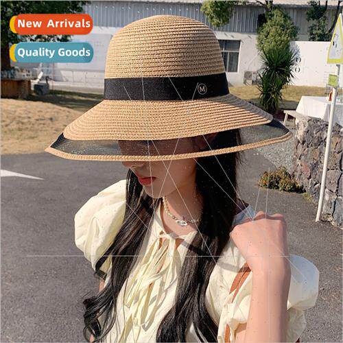2023 Korea  hat female Hepburn wind letters webbing straw ha