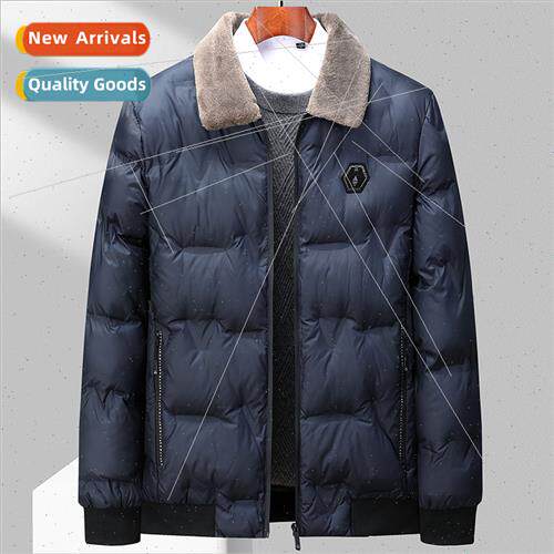Men Down Cotton Clothes Casual Hair Collar Cotton Jacket Mid