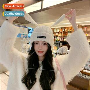 ski col knted fall winter female ears hat cap Long warm rabb