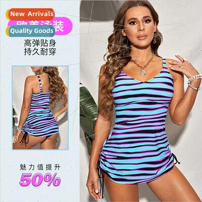 Europe Striped Spl Swimsu Summer New High Waist Halter Sport