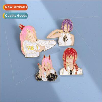 Cute cartoon anime characters around metal baking paint badg