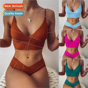 Bikini Sexy Neck Color iEurope Solid Spl 2022 Cross New