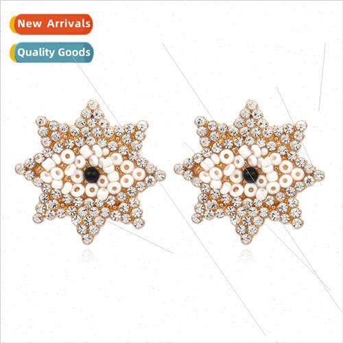 New simple alloy diamond earrings retro fashion star octagon