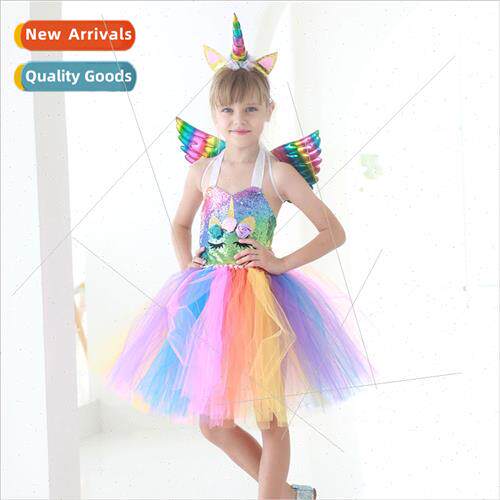 Halloween colorful sequins girls dresses send wings hair ban