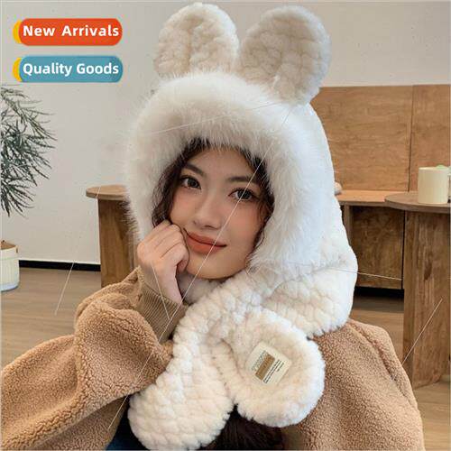 Rabb ears plush hat female winter thickened warm ear protect
