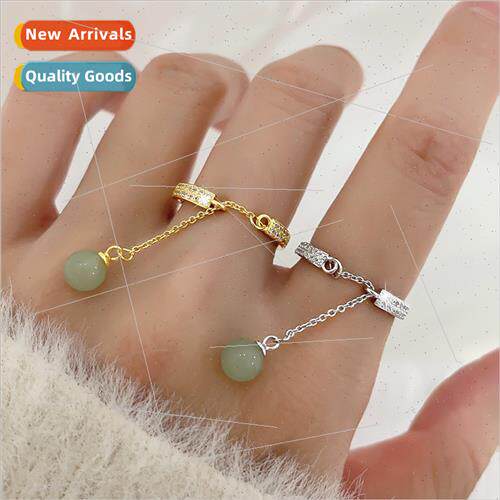 Tassel ring pull-out adjustable simple zirconia jade ring re