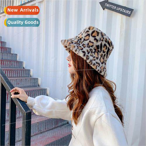 new leopard print fisherman hat female autumn winter plush w