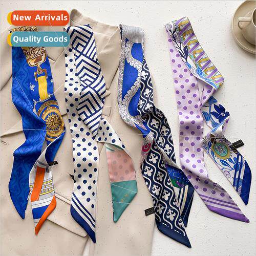 Premium sense blue fashion spring fall summer new long silk