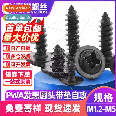 PWA black Phillips round head tapping screws wh washers pan